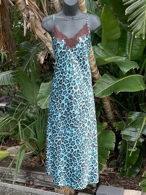Leopard Print Lace Trim Slip Dress